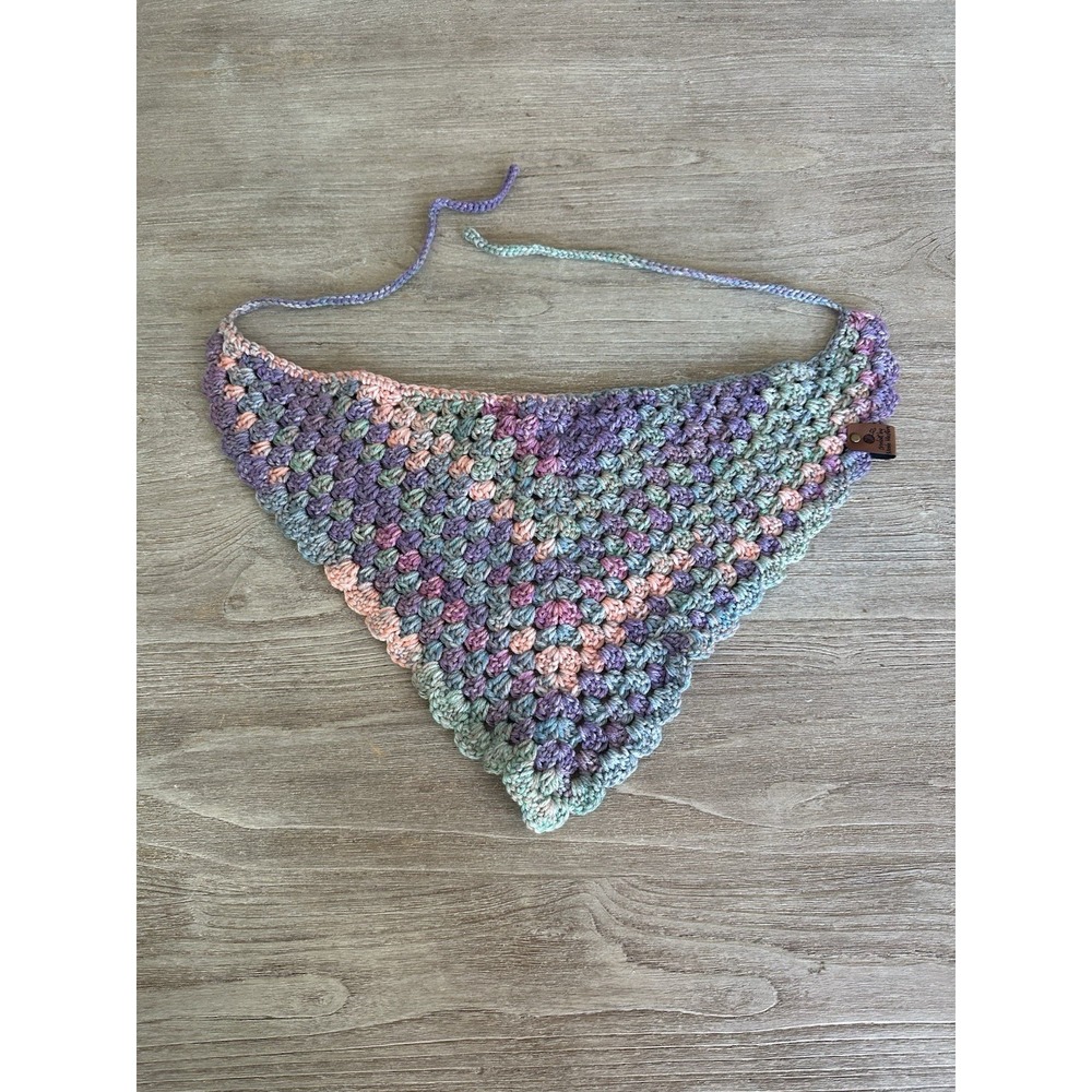 Handmade Crochet Head Scarf Bandana Cottage-core Granny Square Kerchief
